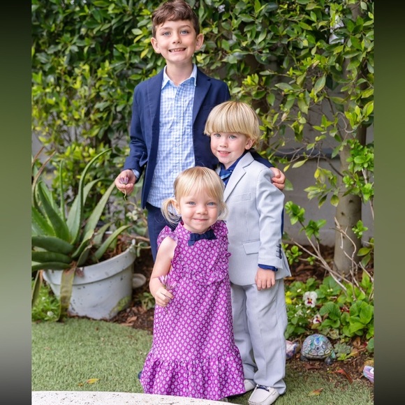 Beautiful Janie and Jack Purple and Navy Patterned Dress with Bow - Picture 2 of 5